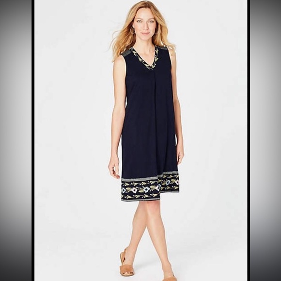 J. Jill Dresses & Skirts - J. Jill Embroidered Smocked-Back Knit Dress.